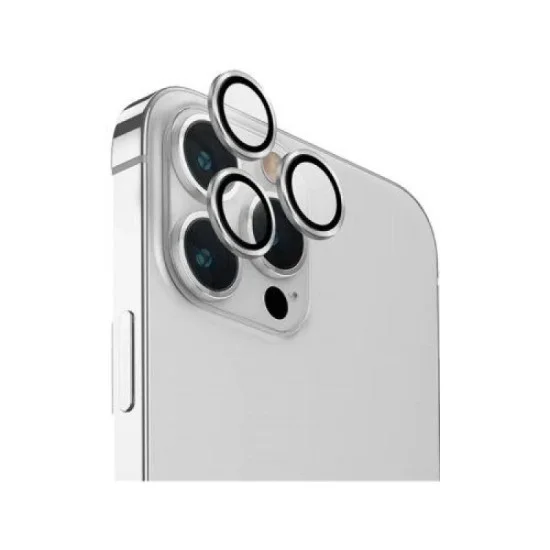 Uniq Optix Iphone Pro (2023) 6.7 Stainless Steel Frame Sapphire Camera Lens Protector - Chrome Grey